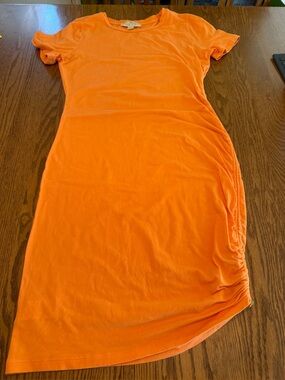 Micheal Kors Bright Orange Short-Sleeve Ruched Side Dress